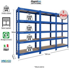 Scaffale metallo per Casa e Lavoro 5 Ripiani | 3 kit da L.100xP.40xH.180 | PROMO