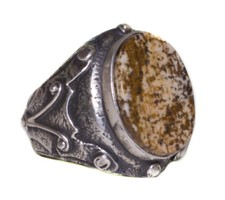 Antico anello da uomo in argento sterling, pietra preziosa naturale diaspro, anello fatto a mano