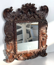 ANTICA PICCOLA SPECCHIERA BAROCCA epoca 1900 OLD SPECCHIO CORNICE LEGNO 37X29 cm