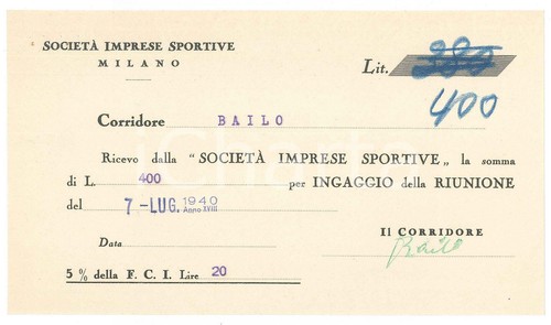 1940 ciclismo milano ricevuta - ciclismo,