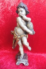 Bella Vecchio Figura In Legno, Mestolo Di Miele, Angelo, Putto Con Lira, 51cm