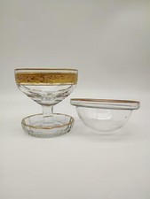 73275 Coppa da caviale vintage in cristallo con bordo dorato