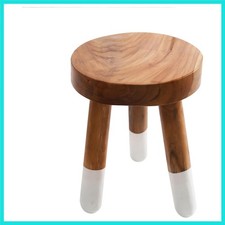 Sgabelli rotondi in legno di teak tinto a immersione bianco 12" - perfetti per bagno e giardino