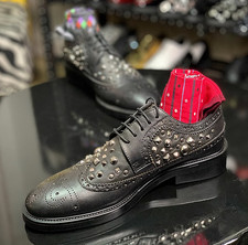 Scarpe uomo gotiche rivetto stringate pelle nero punk intagliato brogue moda 