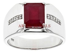 Anello In Argento Sterling 925 Con Gemma Di Rubino Riscaldata Per Uomo #2895