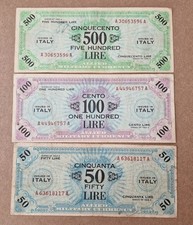 LOTTO 500 100 50 AM LIRE ALLIED MILITARY OCCUPAZIONE AMERICANA IN ITALIA