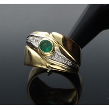 ANELLO CON SMERALDO  E BRILLANTI IN ORO 750/1000