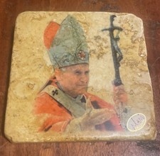🔔 PAPA GIOVANNI PAOLO II Marmo Giallo Reale 10x10x1 Cm MANI Collezione