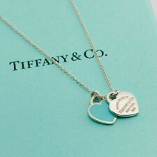 TIFFANY & Co. Return to Mini Collana con Ciondolo Doppio Cuore Smalto Blu Gia...