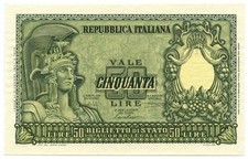 50 LIRE BIGLIETTO DI STATO ITALIA ELMATA BOLAFFI 31/12/1951 FDS