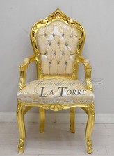 Sedia Poltrona Still Luigi XV Barocco Impero oro tessuto damascato giglio AL2729