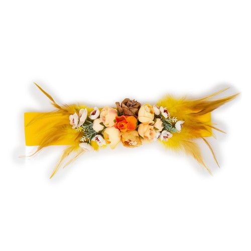 Cintura con fiori piume - , gialla