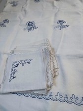 tovaglia cotone rettangolare RICAMATA FIORI E ARABESCHI AZZURRI