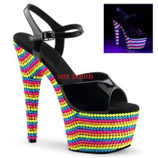 SANDALI FLUORESCENTI tacco 18 dal 35 al 40 NERO/MULTICOLORE plateau SEXY glamour