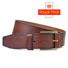 Cintura uomo pelle vera pelle marrone fibbia ottone pantalone jeans regalo