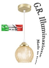 LAMPADARIO MODERNO IN VETRO AMBRA 1 LUCE Ø11cm LAMPADA A SOSPENSIONE CUCINA Vale