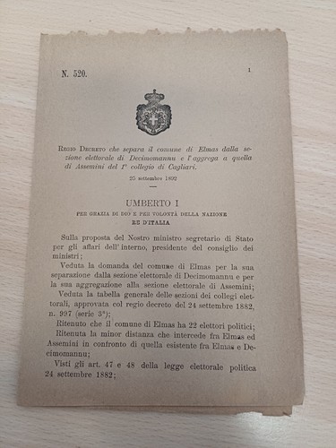 Decreto regno italia elmas - d'italia,