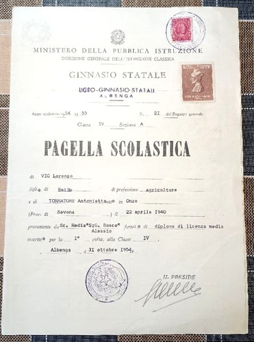 Pagella scolastica 1954 - pagella,