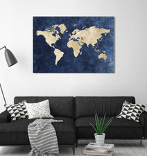 Quadro Mondo Blu Stampa su Tela 100x70 Mappamondo Vintage Astratto da Soggiorno