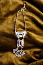 Collana Vintage Originale Anni 60 Argento + Smalto Blu Space Age Disco Ethno