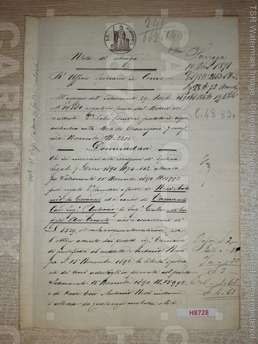 H8728 documento antico 1891 - documento,