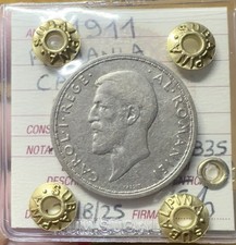 MONETA ROMANIA CAROL I 2 LEI 1911 10 gr ARGENTO 835 sigillata BB+ SUBALPINA