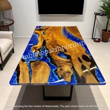 Tavolo da pranzo in resina epossidica blu oceano personalizzato fiume legno acacia arredo fatto a mano