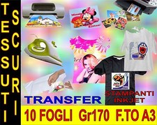 10 FOGLI  A3 42 X 29,7 170 GR TRANSFER X COTONE SCURO STAMPANTE INKJET MAGLIETTE