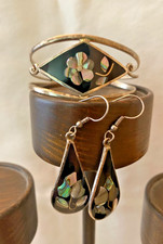 Set bracciale e orecchini abbinati Alpaca Mexico conchiglia abalone