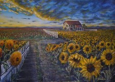 quadro moderno paesaggio di campagna a olio su tela dipinto a mano 50x70 cm