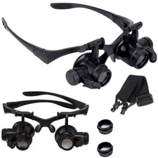 Occhiali Lente ingrandimento 20x Luce Led Monocolo Lavori Precisione Orologiaio