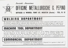 PUBBLICITA' 1945 G. PEPINO OFFICINE METALLURGICHE PONT ST. MARTIN AOSTA ACCIAIO 