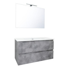 Mobile Bagno 90 cm Sospeso Composizione con Lavabo Specchio e Luce Led