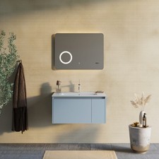 Kiamami Valentina Mobile bagno sospeso 80cm celeste opaco con lavabo e specchio 