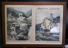 10 AGOSTO 1906 -QUADRO LEGNO E VETRO 53X38CM COM DOMENICA DEL CORRIERE ORIGINALE