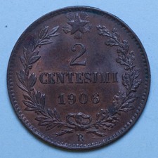VITTORIO EMANUELE III 2 CENTESIMI 1906 VALORE qFDC RAME COPPER COIN NUMISMATICA