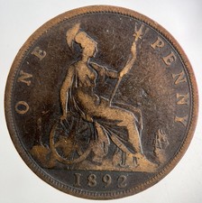 1892 Victoria One Penny Coin |