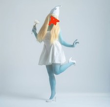 Cosplay Puffetta The Smurfs Vestito Bianco Cappello Carnevale