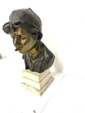 Scultura in bronzo statua scugnizzo vintage base marmo ragazzo fumatore busto cavo