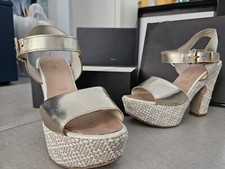 Sandali donna tacco alto con plateau bianco platino n. 41 in pelle made in Italy