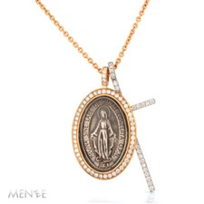 Collana Madonna + Croce 750/- Rosa + Oro Bianco 2,53 ct. - 45 cm di Menze (21921)