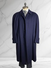 Cappotto Vintage Raglan in Lana e Cashmere Blu Marino da Uomo Lungo Taglia 52 XL