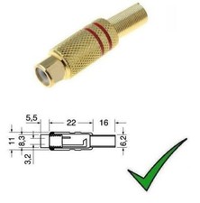 Connettore RCA Presa RCA Femmina Volante Metallica Dorata Rossa