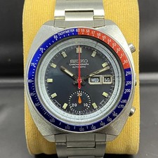 Raro Seiko Pogue Chronograph Automatic 6139B-8002 quadrante nero lunetta...