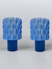 Coppia Lampade da Tavolo Abatjour in PETG Blu Traslucido Attacco E14 Moderno