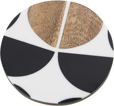 Set Di 4 Sottobicchieri in Resina E Legno, in Nero E Naturale, 10 X 10 X 0,8 Cm