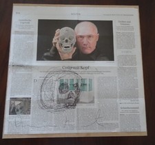 Damien Hirst - schizzo a penna nera firmato skull teschio su pagina di giornale 