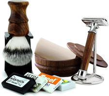 Kit Regalo Da Barba Da Uomo in Legno, 7 Pezzi, Rasoio Di Sicurezza Classico, Spa