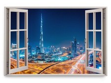 Quadro da parete 120 x 80 cm quadro finestra Dubai di notte luci della città grattacieli skyline