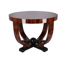 Tavolino in legno di palissandro stile Art Deco' rotondo e disegni geometrici